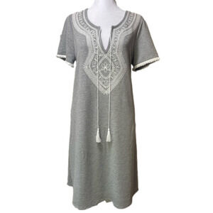 Spense Embroidered Dress Short Sleeve Heather Gray Boho Pullover A-Line Coverup